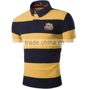 2016 Custom Factory Wholesale Striped Tee Shirt Men Short Sleeve Polo Turn-down Collar Man Shirt thumbnail-4