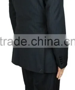 NAAMS MEN'S WOOL 2 BUTTON 2 VENT SLIM FIT SUIT JACKET FLAT FRONT PANT GREY STRIPE thumbnail-2