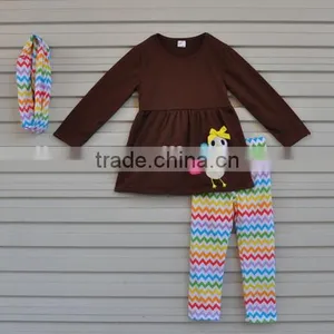 Yiwu Factory Wholesale Thanksgiving Girl's Turkey Rainbow-patterned Sbaby Clothes Set thumbnail-1