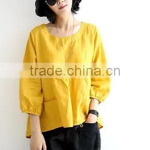 Women Linen Blouse Tops Linen Fabric Clothing Apparel Factory Wholesale thumbnail-2