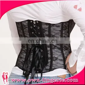 Black Steel Boned Sexy Lace Mesh Corset Ladies Waist Shaper Corset on Sale thumbnail-1