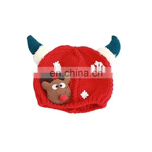 New Style Toddler Kids Cartoon Christmas Elk Horn Crochet Knitted Reindeer Hat thumbnail-2