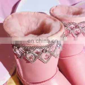 Aidocrystal Fashion Rhinestone Winter Shoes Lovely Pink Ankle Flat Boots for Girls thumbnail-3