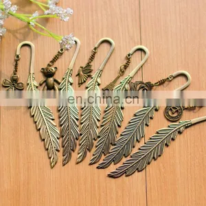 Personalized Vintage Feather Bookmarks With Charms Antique Bronze Colorful Feather Bookmarks Metal thumbnail-1