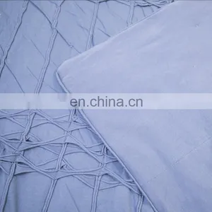 Washable Durable Navy Solid Color Quilt 100%cotton Coverlet Bed-cover With Pinch Pleated Ruffled thumbnail-5