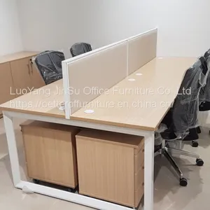 3 Person Staff Green Screen Office Workstation Desk Table Wooden Top and Steel Frame thumbnail-3