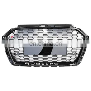 Auto Grille Front Bumper for Audi A3 Change to RS3/S3 RTS Black Silver High Quality Center Honeycomb Mesh Grill2017-2019 thumbnail-4