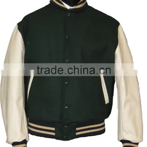 Superb Genuine Leather Sleeve Letterman College Varsity Wool Jacket thumbnail-1