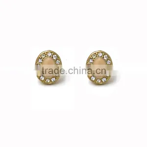 Hot Sale Fancy Summer Accessories Lady Oval Gold Metal Post Rhinstone Earrings thumbnail-1