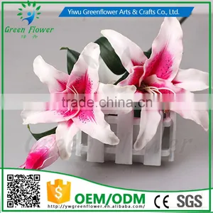 2016 Wholesale 3 Heads Latex Artificial PU Flowers Lily Real Touch Bouquet Wedding Bridal Decor Display Flower thumbnail-4