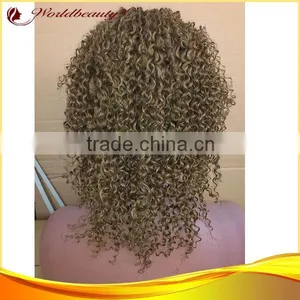 100% Human Hair 14" 4#mixed27# CURLY Full Lace Wig thumbnail-1
