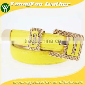 NEW Design Women's Classic Yellow PU Leather Belt for Dress With Leather Buckle thumbnail-1