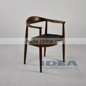Replica Hans Wegner The Round One Chair - Solid Walnut Wood - Black Genuine Leather thumbnail-5