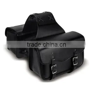 Leather Motorcycle Saddle Bag With Piping thumbnail-1