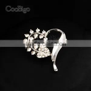 Fashion Jewelry Rhinestone Silver Leaves Heart Brooch Lady Girls Dresses Hijab Scarf Party Gift Apparel Promotion Accessories thumbnail-2