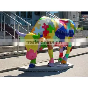 Colorful Painting Large Size Fiberglass Cow Sculpture for Sale thumbnail-1
