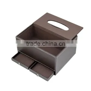 Tissue Box Cover , PU Leather Tissue Box Cover Napkin Paper Holder , Pakistan Leather Products Exporter , Brown Leather Box thumbnail-1