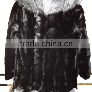 Mink Fur Coat With Silver Fox Collar for Women Winter thumbnail-3