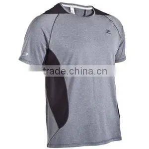Mens Spring Autumn Short Sleeve Contrasted Running Shirt Grey Black thumbnail-1