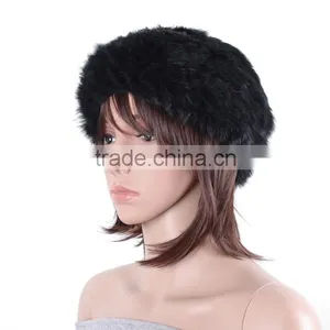 Women Winter Warm Real Fur Knitted Cap Rabbit Fur Hat thumbnail-3