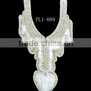 White Beaded Sequin Lace Applique for Garment Butterfly Collar thumbnail-1