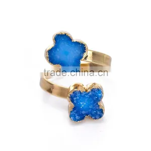 50pcs New Arrival Blue Raw Stone Rings Fashion Four Leaf Clover Ring Adjustable Rings 19*12mm thumbnail-1