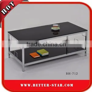 Black Tempered Glass Coffee Table, Metal Glass Coffee Table, Glass Top Coffee Table thumbnail-1