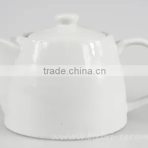 Small Plain White Antique Decorative Ceramic Stump Teapot With Decals Logos Printed thumbnail-1