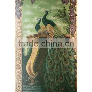 Hand Painted Wood Wall Painting, Floral Art Painting Wall Picture, Solid Wood Carved Decorative Wall Art thumbnail-2