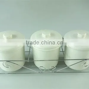 Hot Sale Samll Round White Ceramic Soup Tureen With Lid , Stock Cheap Ceramic Tureen ,3 Pcs Set With Iron Part thumbnail-2