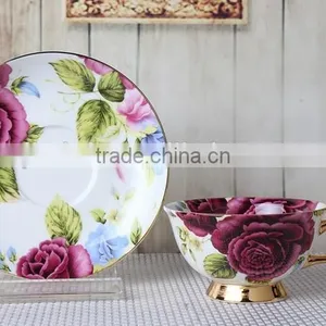 Red Factory Coffee Tea Porcelain Ceramic Cups Saucers Set thumbnail-1