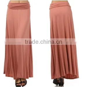 95% RAYON 5% SPANDEX LOOSE FIT SWING SHIFT MAXI PLAIN JERSEY SKIRTS SOLID FULL LENGTH SKIRT WITH BANDED WAIST thumbnail-1