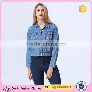 New Fashion Clothing Manufacturer Long Sleeve Blue Denim Jacket For Lady thumbnail-1
