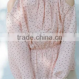 2017 Wholesale Summer Women Tie Neck Cold Shoulder Long Sleeve Print Blouse thumbnail-4