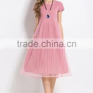 Plain Solid Color Woman Knee Length Folding Dress With Mesh thumbnail-2