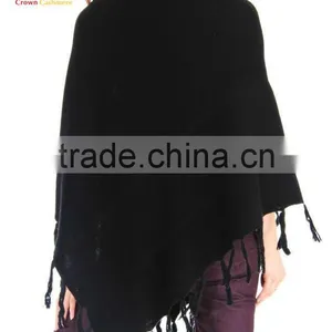 Classic Cashmere Fringed Poncho Cashmere Poncho Sweater Wrap thumbnail-3
