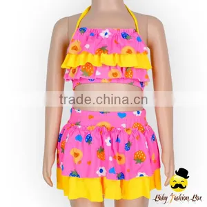 2017 New Design Children Ruffle Halter Cake Wrap Chest Little Girl Swimwear Beach Clothes Top thumbnail-5