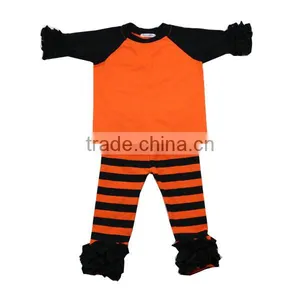Fall Boutique Orange Icing Raglan Stripe Knit Ruffle Children Outfits Halloween Girls Raglan Outfits thumbnail-1