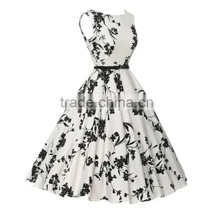 Hot Selling Polyester One-piece Dress With Belt Printed Floral White thumbnail-2