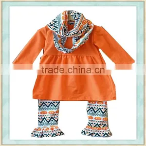 2017 Children Boutique Clothing Fall Long Sleeve Cloothes Yiwu Pumpkin Outfit With Scarf thumbnail-1