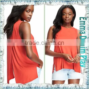 Custom Vogue Design Open Back Split Hem Womens Sexy Colorfast Sleeveless T Shirts thumbnail-4