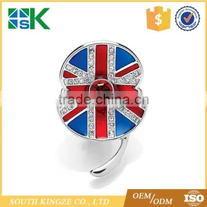 Crystal Poppy Pin Badge Brooch 3D Red Flower Remembrance Day Gift Enamel Plated UK Flag thumbnail-1