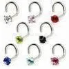 New 316L Surgical Stainless Steel Body Piercing Jewelry / Nose Hoop Rings, Stud With Prong Set Gem thumbnail-1