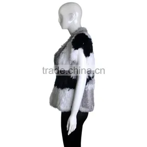 YR230 Colorblock Real Rabbit Hand Knitted Fur Vest NEW Arrival thumbnail-6