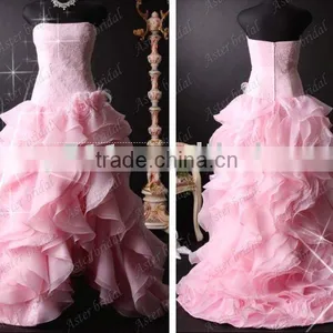 Elegant Popular Satin Beading Pink Bridal Gowns Wedding Dress RB066 thumbnail-1