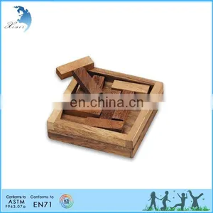 Adult/Kids/Children DIY 3D Cube Brilliant Intelligence Brain Teaser Educational Funny Mini Wooden Toys Chinese Puzzles Four T's thumbnail-1