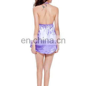 Latest Sexy Panty Set Fastener Luxury Women Silk Nighty Sleepwear thumbnail-4