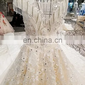 LS00308 Flower Pattern Elegant See Through Muslim Lace Bridal Lehenga Gown Empire Wedding Dress thumbnail-2