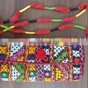 Indian Ethnic Handcrafted Heavy Embroidered Patchwork Kutchi Clutch With Beaufitul Tasssel Pompom Stylish Handbag thumbnail-1