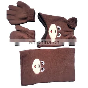 Newest Wholesale Cute Winter Kid's Knitted Hat Scarf Glove Set With Animal Ear thumbnail-1